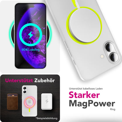 NALIA Ultra Slim Hardcase für iPhone 17 – MagSafe Kompatibel & Nachleuchtender Ring – THINIX GLOW (Matt-Transparent & 0,3mm Dünn) – Marke aus Berlin