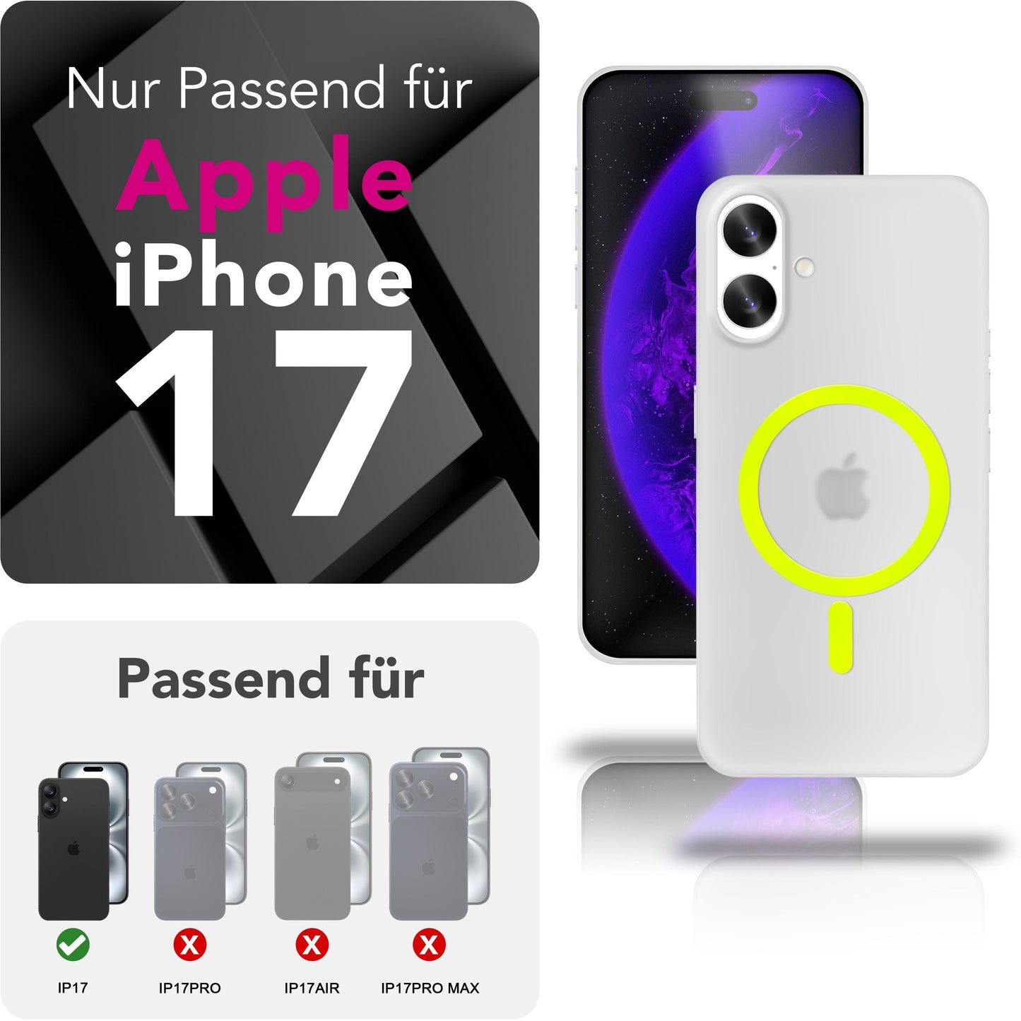 NALIA Ultra Slim Hardcase für iPhone 17 – MagSafe Kompatibel & Nachleuchtender Ring – THINIX GLOW (Matt-Transparent & 0,3mm Dünn) – Marke aus Berlin