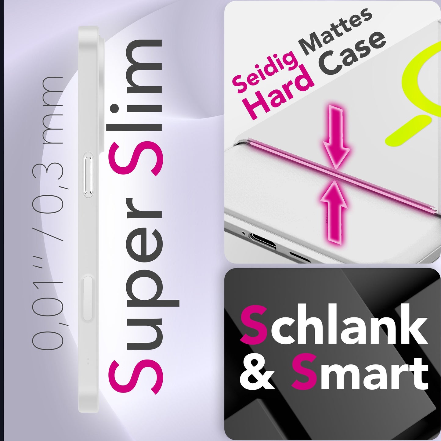 NALIA Ultra Slim Hardcase für iPhone 17 – MagSafe Kompatibel & Nachleuchtender Ring – THINIX GLOW (Matt-Transparent & 0,3mm Dünn) – Marke aus Berlin