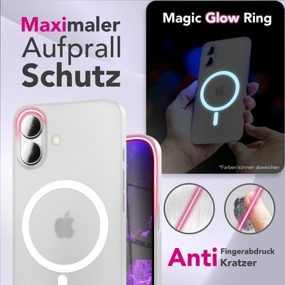 NALIA Ultra Slim Hardcase für iPhone 17 – MagSafe Kompatibel & Nachleuchtender Ring – THINIX GLOW (Matt-Transparent & 0,3mm Dünn) – Marke aus Berlin