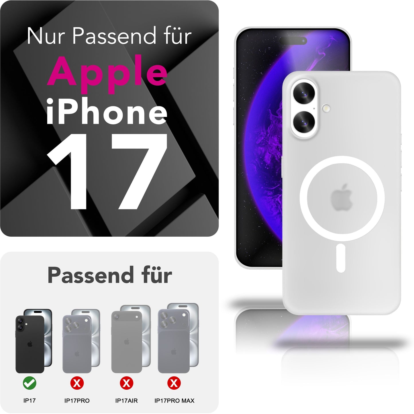 NALIA Ultra Slim Hardcase für iPhone 17 – MagSafe Kompatibel & Nachleuchtender Ring – THINIX GLOW (Matt-Transparent & 0,3mm Dünn) – Marke aus Berlin