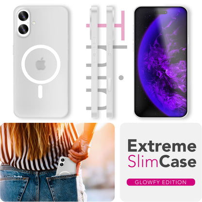 NALIA Ultra Slim Hardcase für iPhone 17 – MagSafe Kompatibel & Nachleuchtender Ring – THINIX GLOW (Matt-Transparent & 0,3mm Dünn) – Marke aus Berlin
