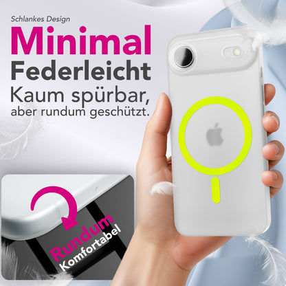 NALIA Ultra Slim Hardcase für iPhone 17 Air – MagSafe Kompatibel & Nachleuchtender Ring – THINIX GLOW (Matt-Transparent & 0,3mm Dünn) – Marke aus Berlin