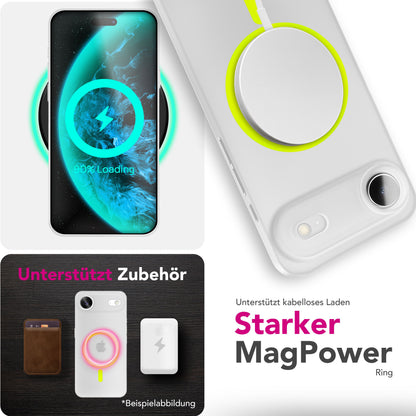 NALIA Ultra Slim Hardcase für iPhone 17 Air – MagSafe Kompatibel & Nachleuchtender Ring – THINIX GLOW (Matt-Transparent & 0,3mm Dünn) – Marke aus Berlin