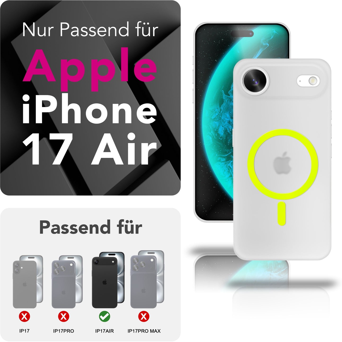 NALIA Ultra Slim Hardcase für iPhone 17 Air – MagSafe Kompatibel & Nachleuchtender Ring – THINIX GLOW (Matt-Transparent & 0,3mm Dünn) – Marke aus Berlin