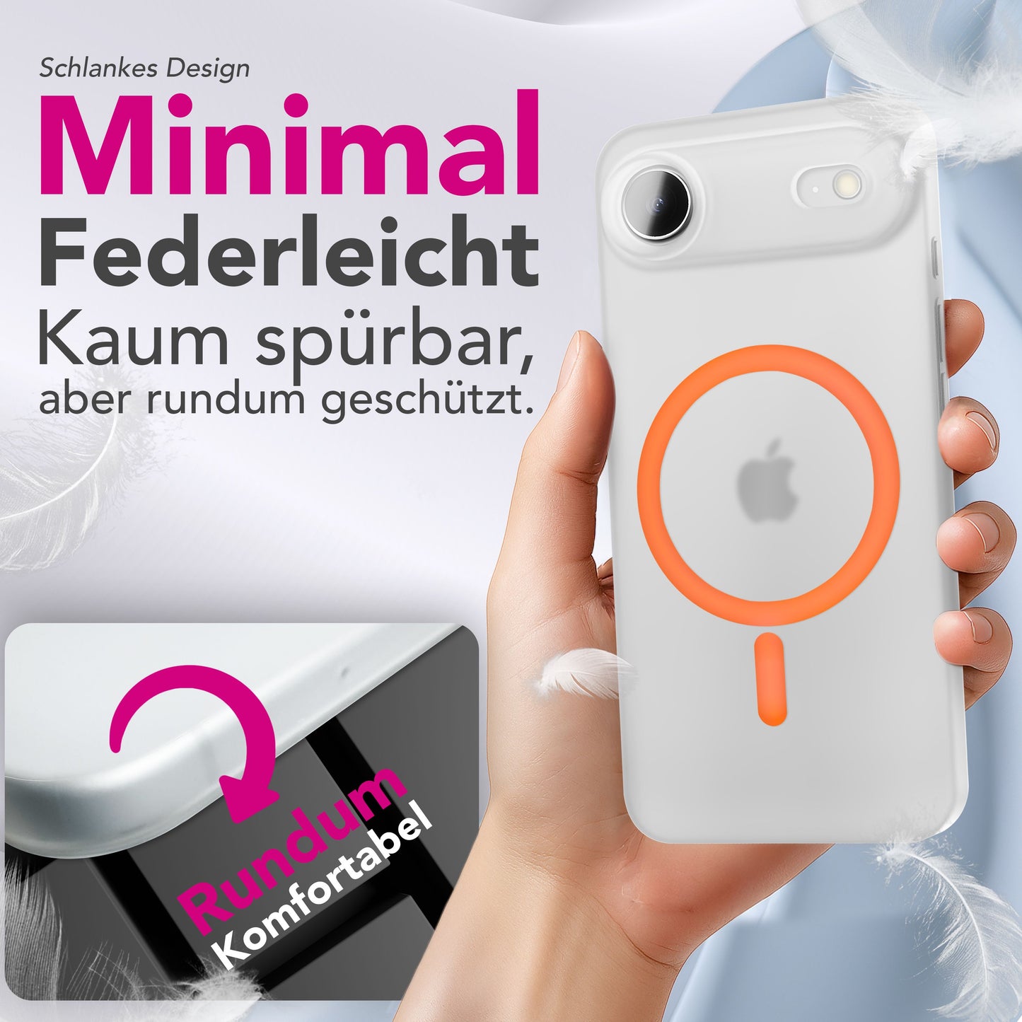 NALIA Ultra Slim Hardcase für iPhone 17 Air – MagSafe Kompatibel & Nachleuchtender Ring – THINIX GLOW (Matt-Transparent & 0,3mm Dünn) – Marke aus Berlin