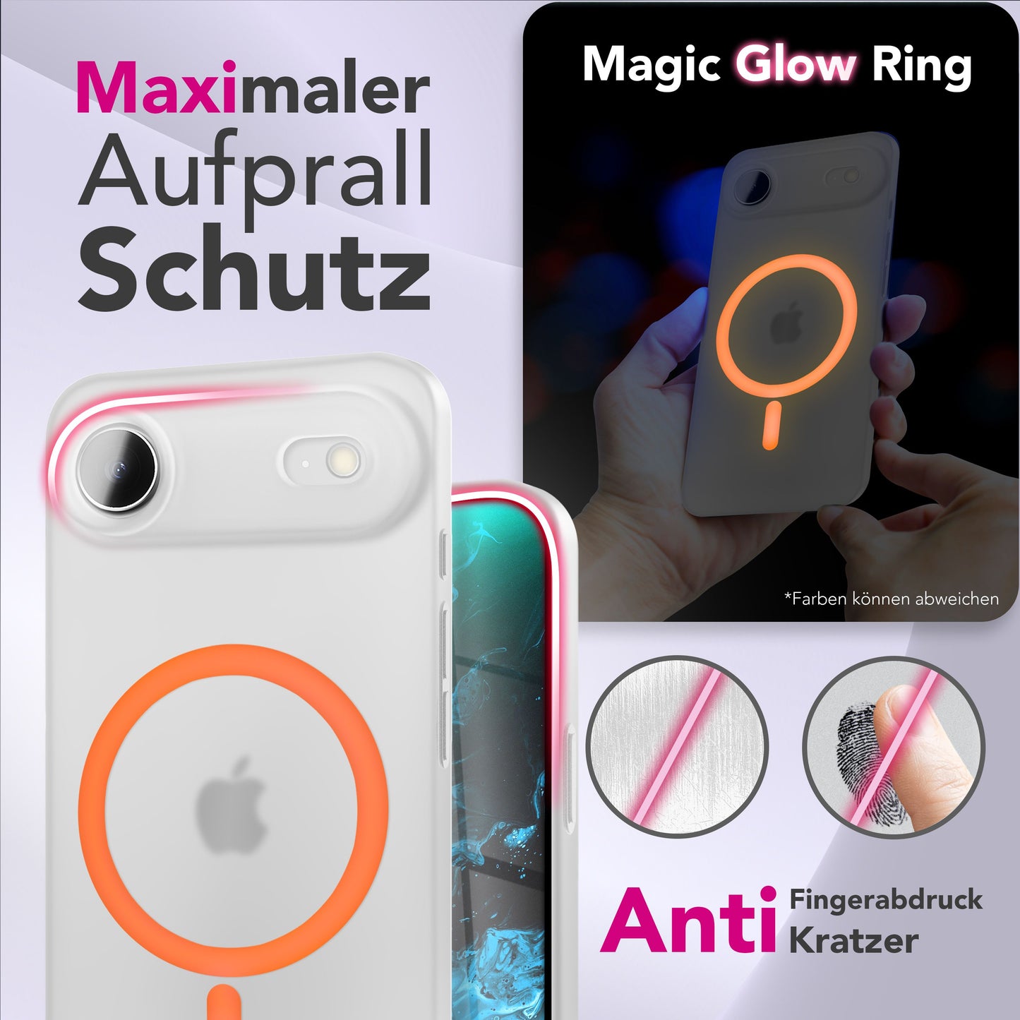 NALIA Ultra Slim Hardcase für iPhone 17 Air – MagSafe Kompatibel & Nachleuchtender Ring – THINIX GLOW (Matt-Transparent & 0,3mm Dünn) – Marke aus Berlin