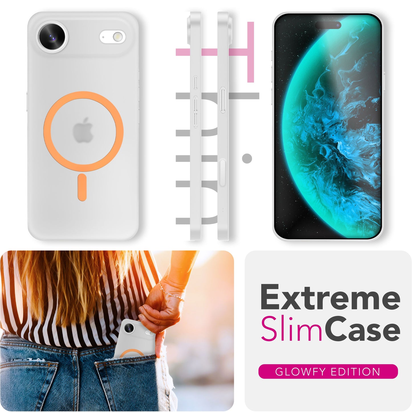 NALIA Ultra Slim Hardcase für iPhone 17 Air – MagSafe Kompatibel & Nachleuchtender Ring – THINIX GLOW (Matt-Transparent & 0,3mm Dünn) – Marke aus Berlin