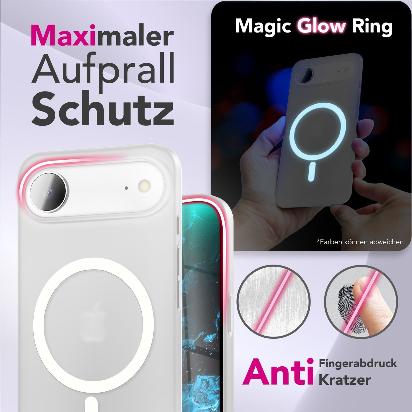 NALIA Ultra Slim Hardcase für iPhone 17 Air – MagSafe Kompatibel & Nachleuchtender Ring – THINIX GLOW (Matt-Transparent & 0,3mm Dünn) – Marke aus Berlin
