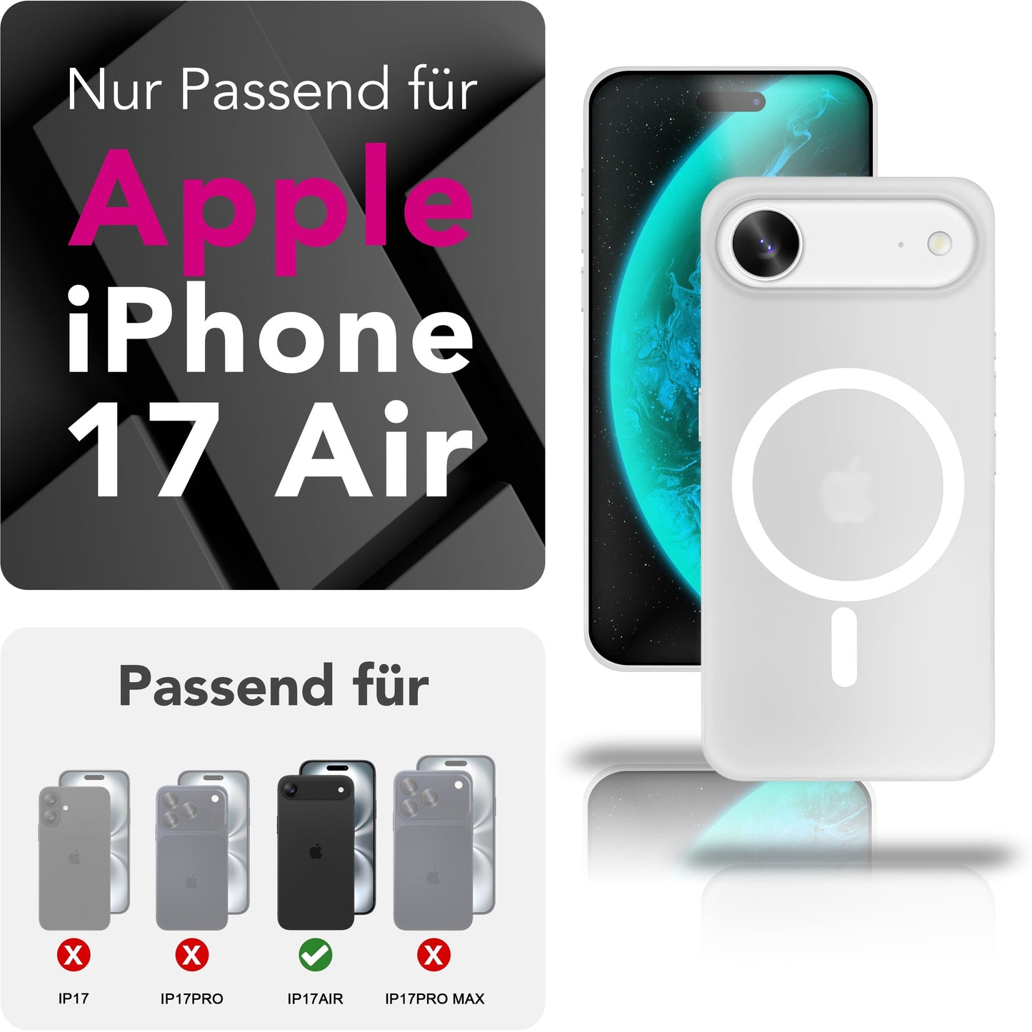NALIA Ultra Slim Hardcase für iPhone 17 Air – MagSafe Kompatibel & Nachleuchtender Ring – THINIX GLOW (Matt-Transparent & 0,3mm Dünn) – Marke aus Berlin