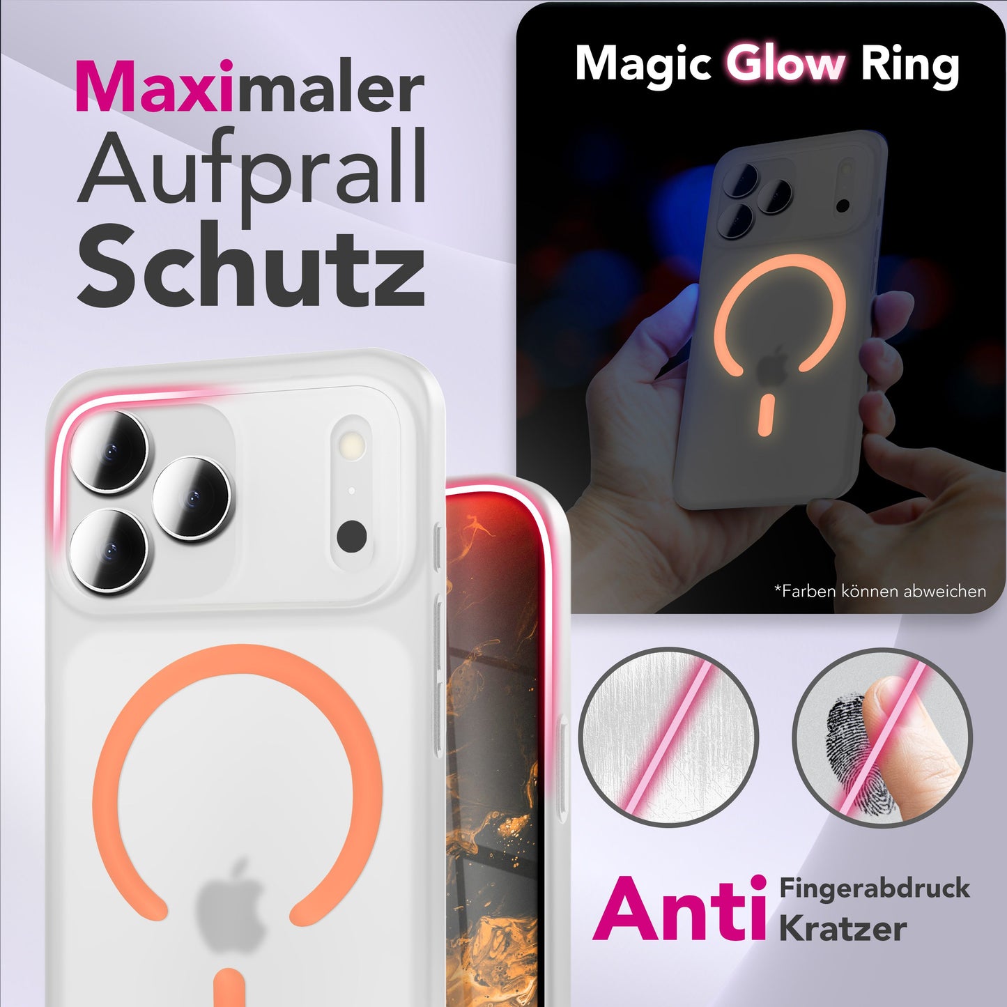 NALIA Ultra Slim Hardcase für iPhone 17 Pro – MagSafe Kompatibel & Nachleuchtender Ring – THINIX GLOW (Matt-Transparent & 0,3mm Dünn) – Marke aus Berlin