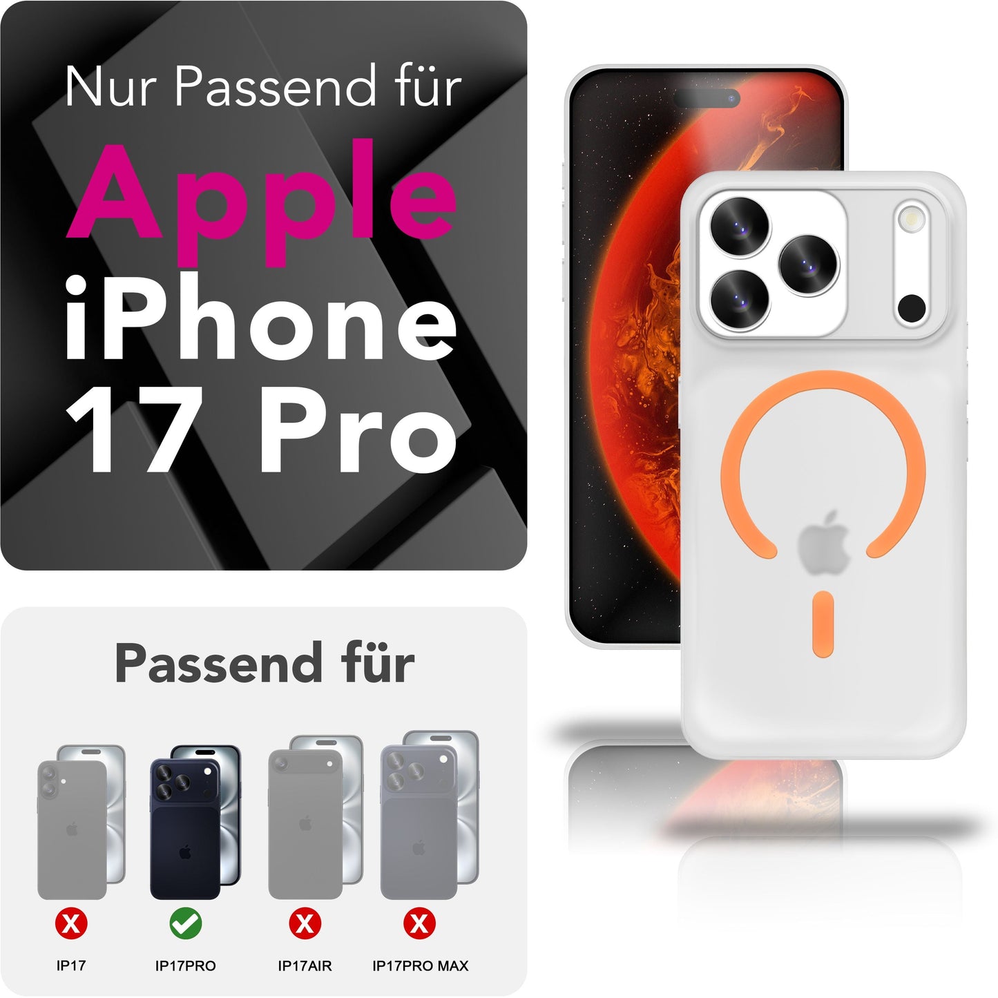 NALIA Ultra Slim Hardcase für iPhone 17 Pro – MagSafe Kompatibel & Nachleuchtender Ring – THINIX GLOW (Matt-Transparent & 0,3mm Dünn) – Marke aus Berlin