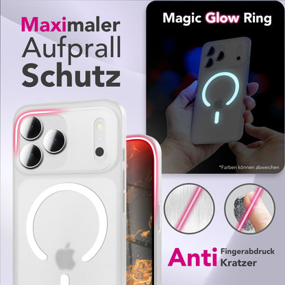 NALIA Ultra Slim Hardcase für iPhone 17 Pro – MagSafe Kompatibel & Nachleuchtender Ring – THINIX GLOW (Matt-Transparent & 0,3mm Dünn) – Marke aus Berlin