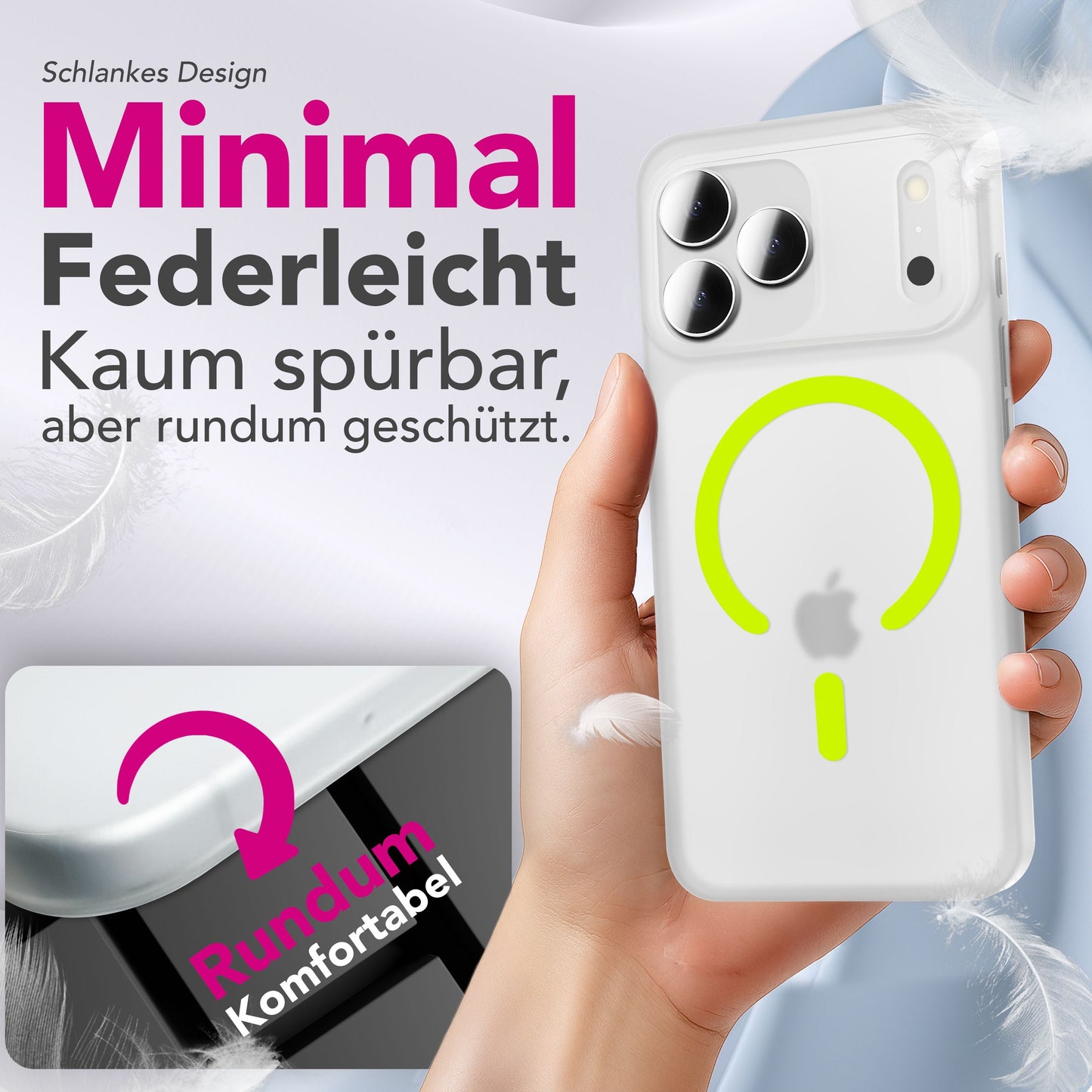NALIA Ultra Slim Hardcase für iPhone 17 Pro Max – MagSafe Kompatibel & Nachleuchtender Ring – THINIX GLOW (Matt-Transparent & 0,3mm Dünn) – Marke aus Berlin