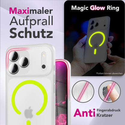 NALIA Ultra Slim Hardcase für iPhone 17 Pro Max – MagSafe Kompatibel & Nachleuchtender Ring – THINIX GLOW (Matt-Transparent & 0,3mm Dünn) – Marke aus Berlin