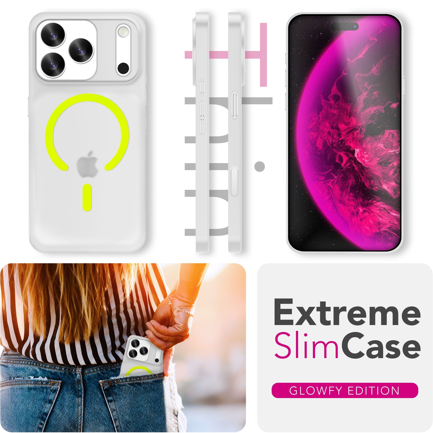 NALIA Ultra Slim Hardcase für iPhone 17 Pro Max – MagSafe Kompatibel & Nachleuchtender Ring – THINIX GLOW (Matt-Transparent & 0,3mm Dünn) – Marke aus Berlin