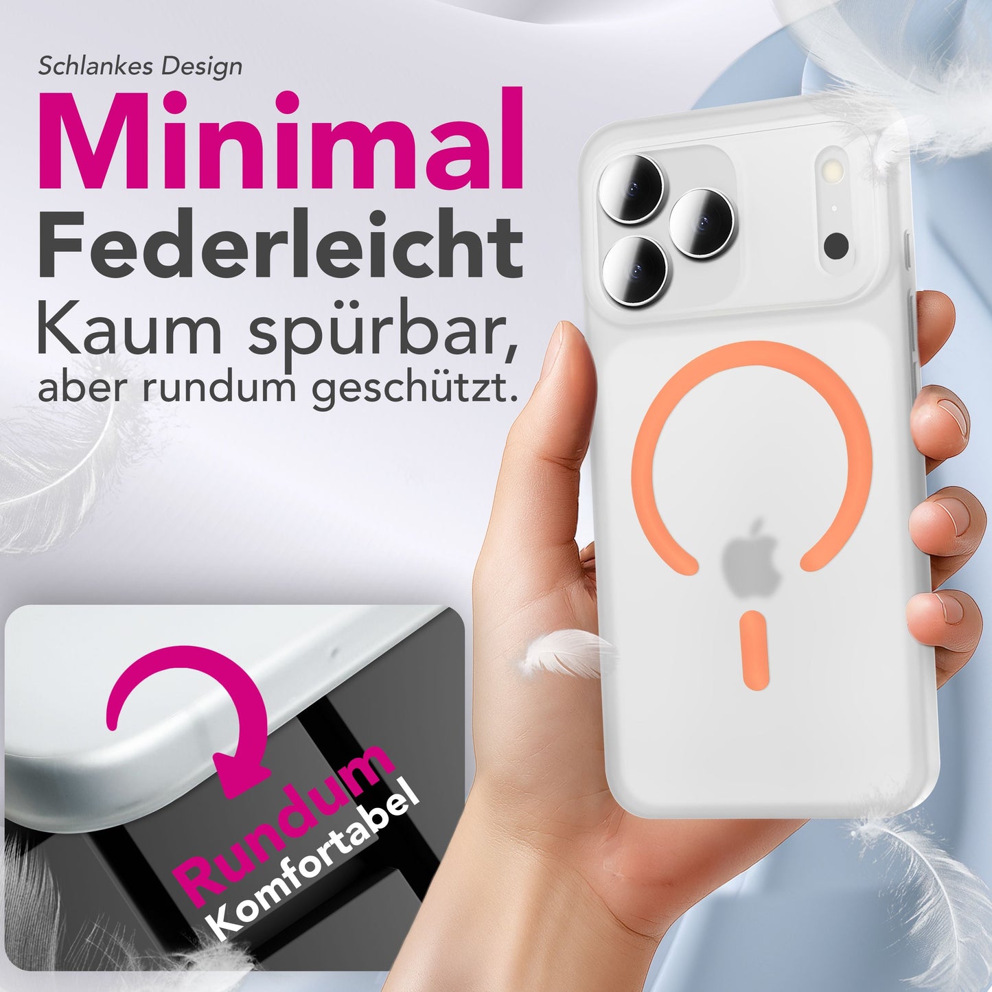 NALIA Ultra Slim Hardcase für iPhone 17 Pro Max – MagSafe Kompatibel & Nachleuchtender Ring – THINIX GLOW (Matt-Transparent & 0,3mm Dünn) – Marke aus Berlin
