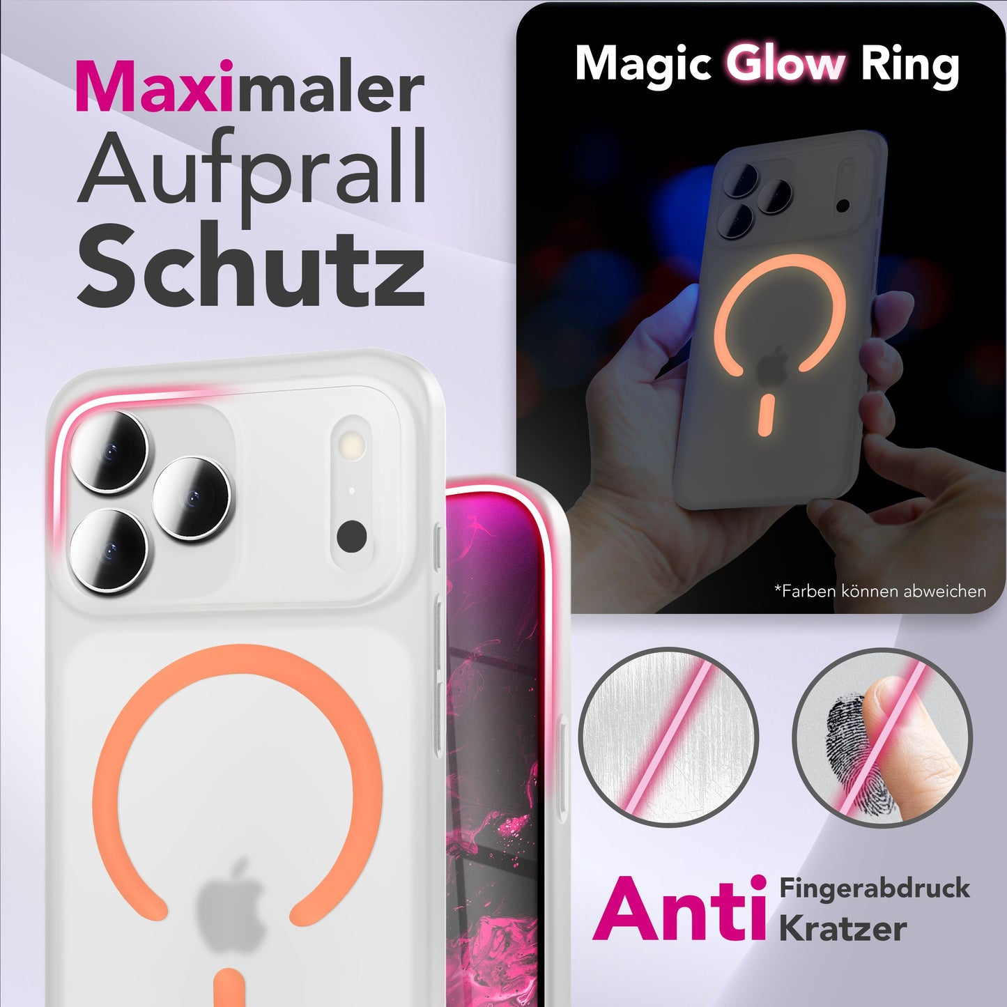 NALIA Ultra Slim Hardcase für iPhone 17 Pro Max – MagSafe Kompatibel & Nachleuchtender Ring – THINIX GLOW (Matt-Transparent & 0,3mm Dünn) – Marke aus Berlin
