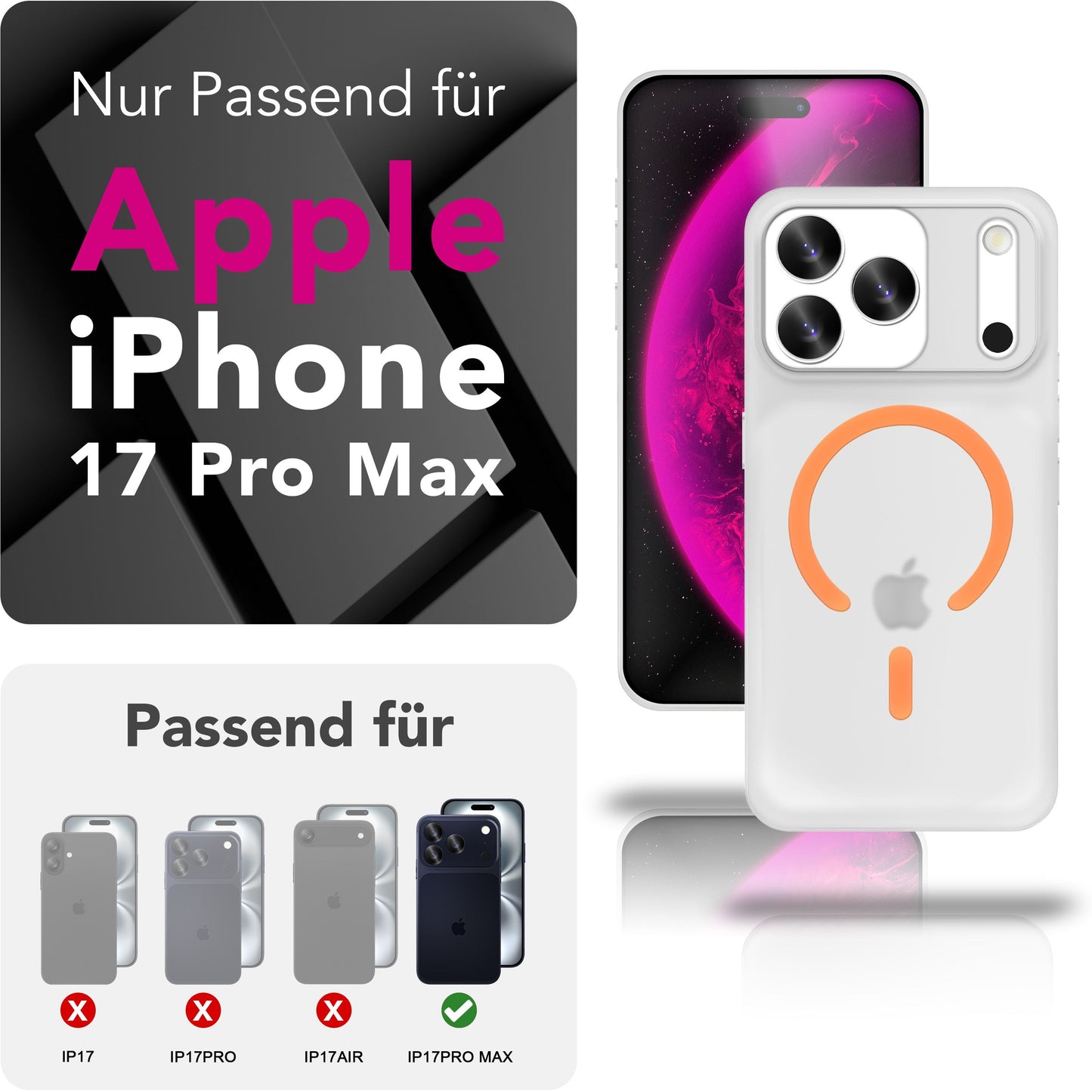 NALIA Ultra Slim Hardcase für iPhone 17 Pro Max – MagSafe Kompatibel & Nachleuchtender Ring – THINIX GLOW (Matt-Transparent & 0,3mm Dünn) – Marke aus Berlin