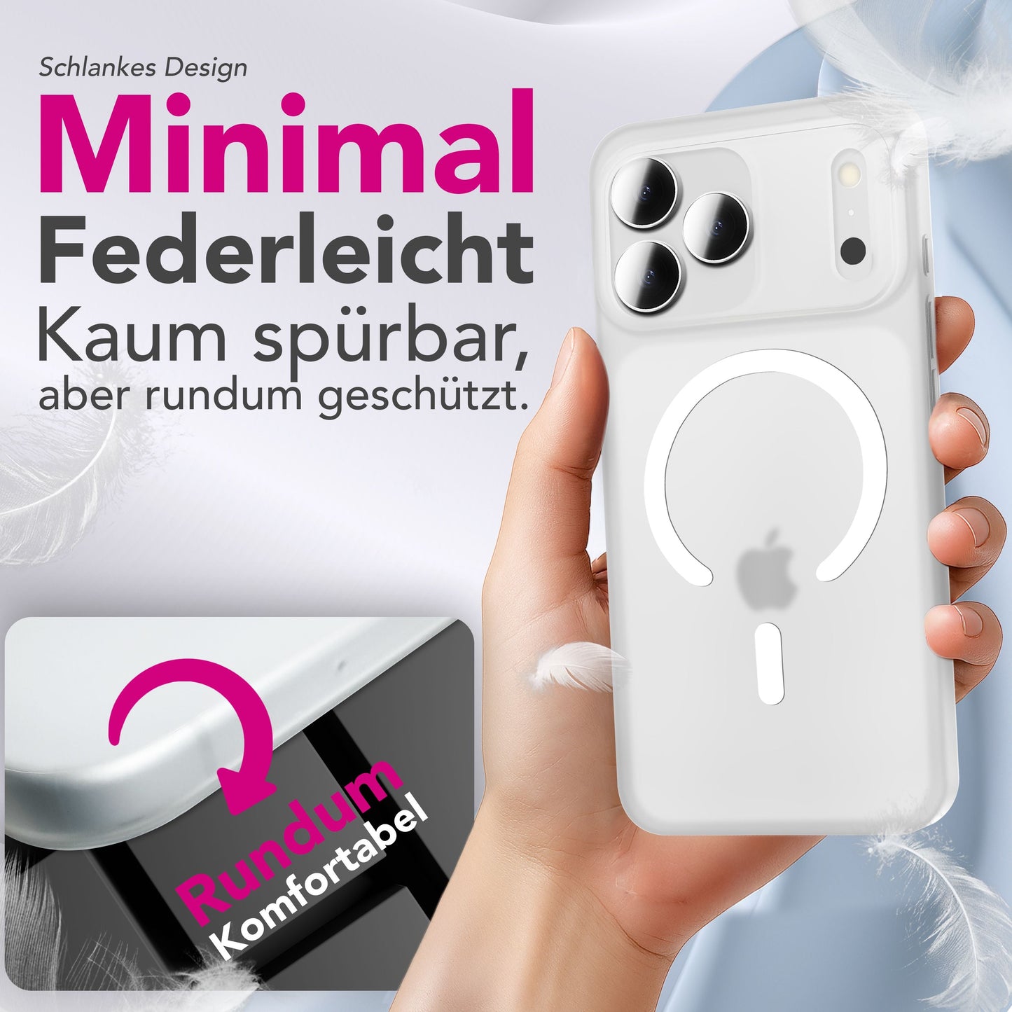 NALIA Ultra Slim Hardcase für iPhone 17 Pro Max – MagSafe Kompatibel & Nachleuchtender Ring – THINIX GLOW (Matt-Transparent & 0,3mm Dünn) – Marke aus Berlin