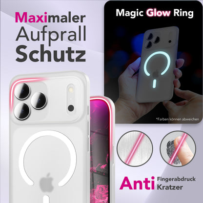 NALIA Ultra Slim Hardcase für iPhone 17 Pro Max – MagSafe Kompatibel & Nachleuchtender Ring – THINIX GLOW (Matt-Transparent & 0,3mm Dünn) – Marke aus Berlin