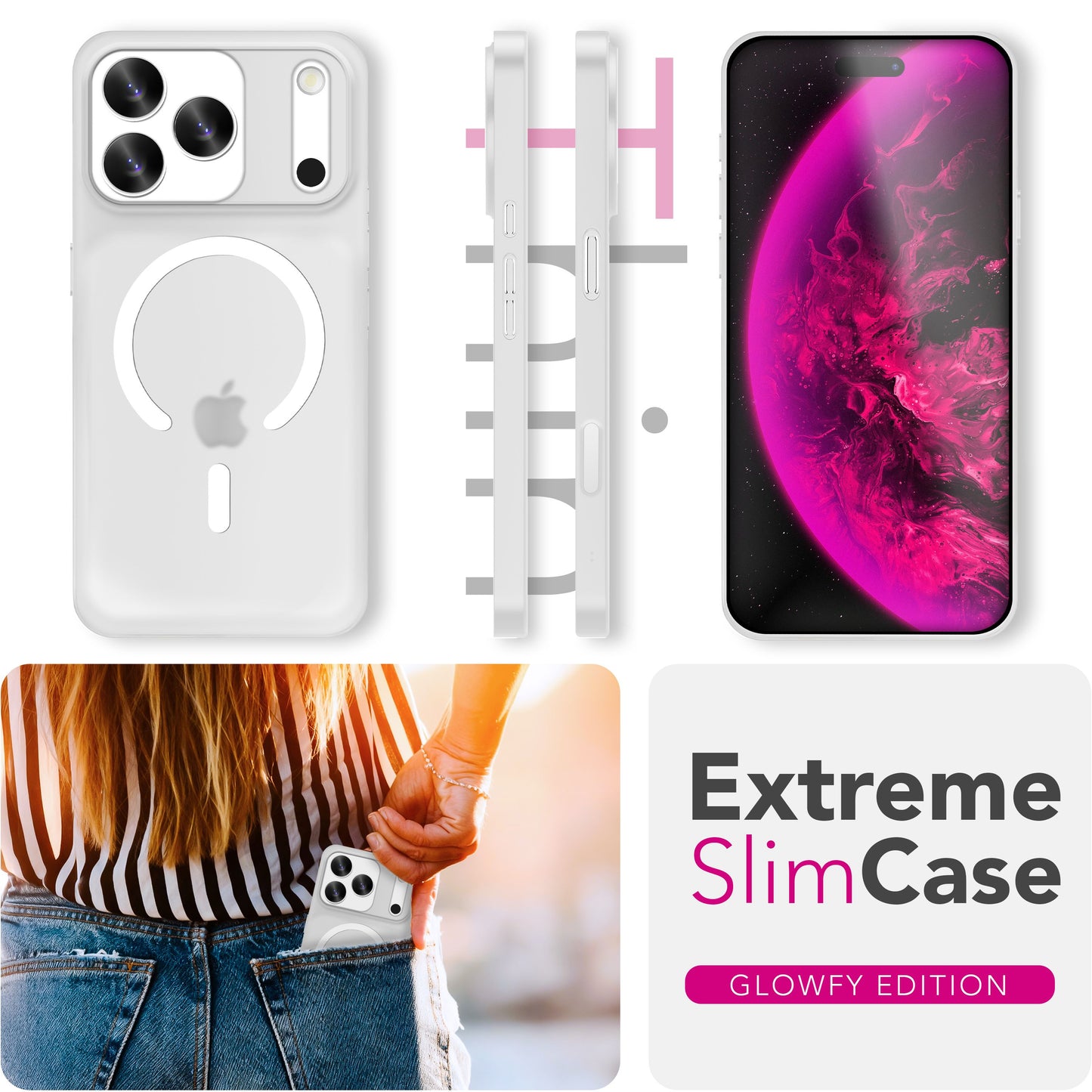 NALIA Ultra Slim Hardcase für iPhone 17 Pro Max – MagSafe Kompatibel & Nachleuchtender Ring – THINIX GLOW (Matt-Transparent & 0,3mm Dünn) – Marke aus Berlin