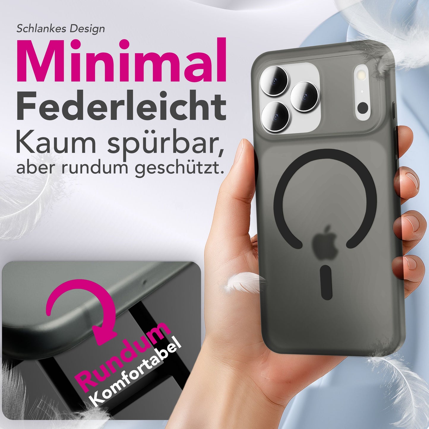NALIA Ultra-Slim Hardcase für iPhone 17 Pro – MagSafe kompatibel & 0.3mm Dünn – THINIX (Matte Semi-Transparente Hülle) – Marke aus Berlin