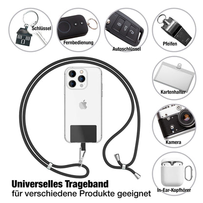 NALIA Universal Handykette für alle Smartphones – Robuste Kordel & 2 Patches – HOLDME AIR (Klassisches Lanyard mit Silbernem Karabiner) – Marke aus Berlin