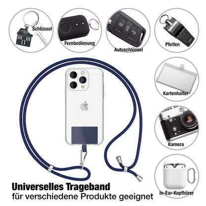 NALIA Universal Handykette für alle Smartphones – Robuste Kordel & 2 Patches – HOLDME AIR (Klassisches Lanyard mit Silbernem Karabiner) – Marke aus Berlin