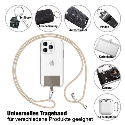 NALIA Universal Handykette für alle Smartphones – Robuste Kordel & 2 Patches – HOLDME AIR (Klassisches Lanyard mit Silbernem Karabiner) – Marke aus Berlin
