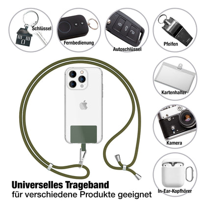 NALIA Universal Handykette für alle Smartphones – Robuste Kordel & 2 Patches – HOLDME AIR (Klassisches Lanyard mit Silbernem Karabiner) – Marke aus Berlin