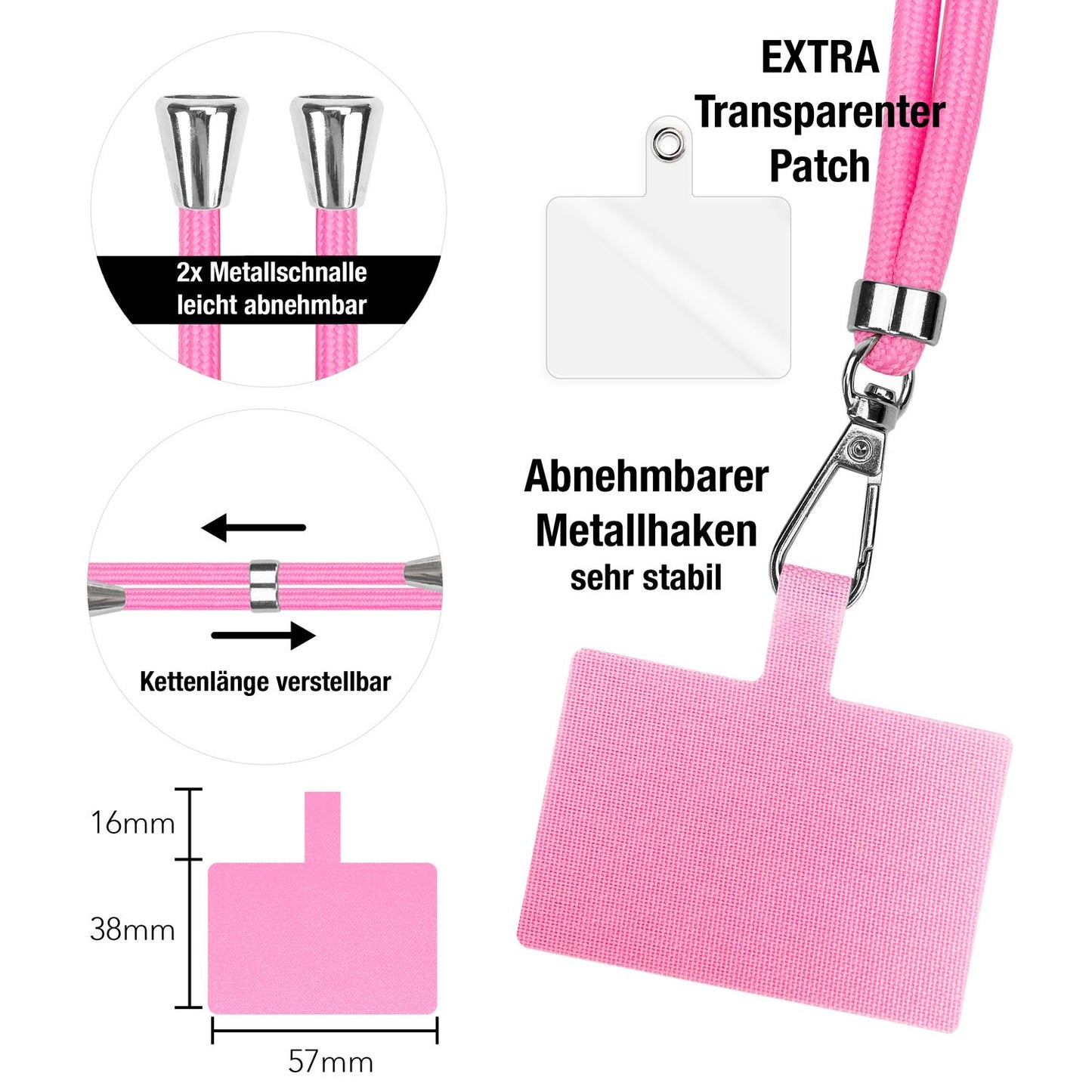 NALIA Universal Handykette für alle Smartphones – Robuste Kordel & 2 Patches – HOLDME AIR (Klassisches Lanyard mit Silbernem Karabiner) – Marke aus Berlin