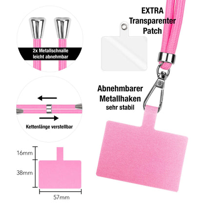 NALIA Universal Handykette für alle Smartphones – Robuste Kordel & 2 Patches – HOLDME AIR (Klassisches Lanyard mit Silbernem Karabiner) – Marke aus Berlin