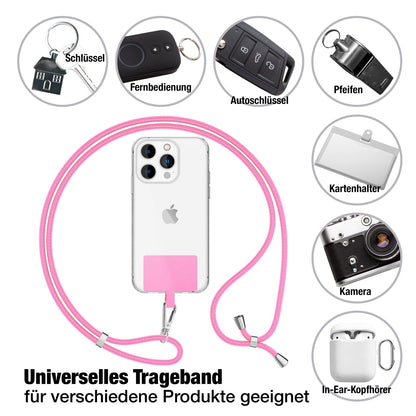 NALIA Universal Handykette für alle Smartphones – Robuste Kordel & 2 Patches – HOLDME AIR (Klassisches Lanyard mit Silbernem Karabiner) – Marke aus Berlin