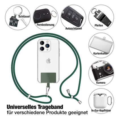 NALIA Universal Handykette für alle Smartphones – Robuste Kordel & 2 Patches – HOLDME AIR (Klassisches Lanyard mit Silbernem Karabiner) – Marke aus Berlin