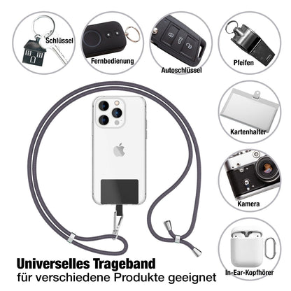 NALIA Universal Handykette für alle Smartphones – Robuste Kordel & 2 Patches – HOLDME AIR (Klassisches Lanyard mit Silbernem Karabiner) – Marke aus Berlin