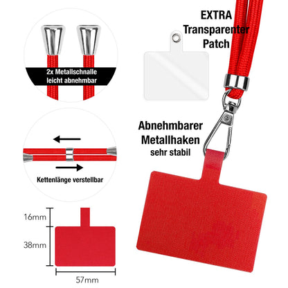 NALIA Universal Handykette für alle Smartphones – Robuste Kordel & 2 Patches – HOLDME AIR (Klassisches Lanyard mit Silbernem Karabiner) – Marke aus Berlin