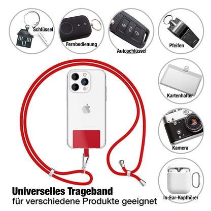 NALIA Universal Handykette für alle Smartphones – Robuste Kordel & 2 Patches – HOLDME AIR (Klassisches Lanyard mit Silbernem Karabiner) – Marke aus Berlin