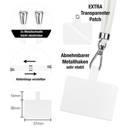 NALIA Universal Handykette für alle Smartphones – Robuste Kordel & 2 Patches – HOLDME AIR (Klassisches Lanyard mit Silbernem Karabiner) – Marke aus Berlin