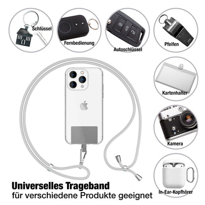 NALIA Universal Handykette für alle Smartphones – Robuste Kordel & 2 Patches – HOLDME AIR (Klassisches Lanyard mit Silbernem Karabiner) – Marke aus Berlin