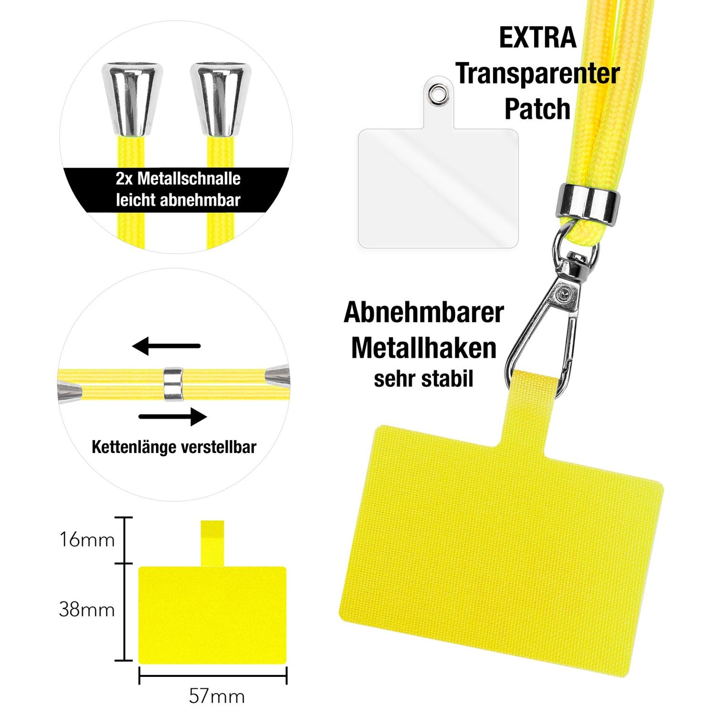 NALIA Universal Handykette für alle Smartphones – Robuste Kordel & 2 Patches – HOLDME AIR (Klassisches Lanyard mit Silbernem Karabiner) – Marke aus Berlin