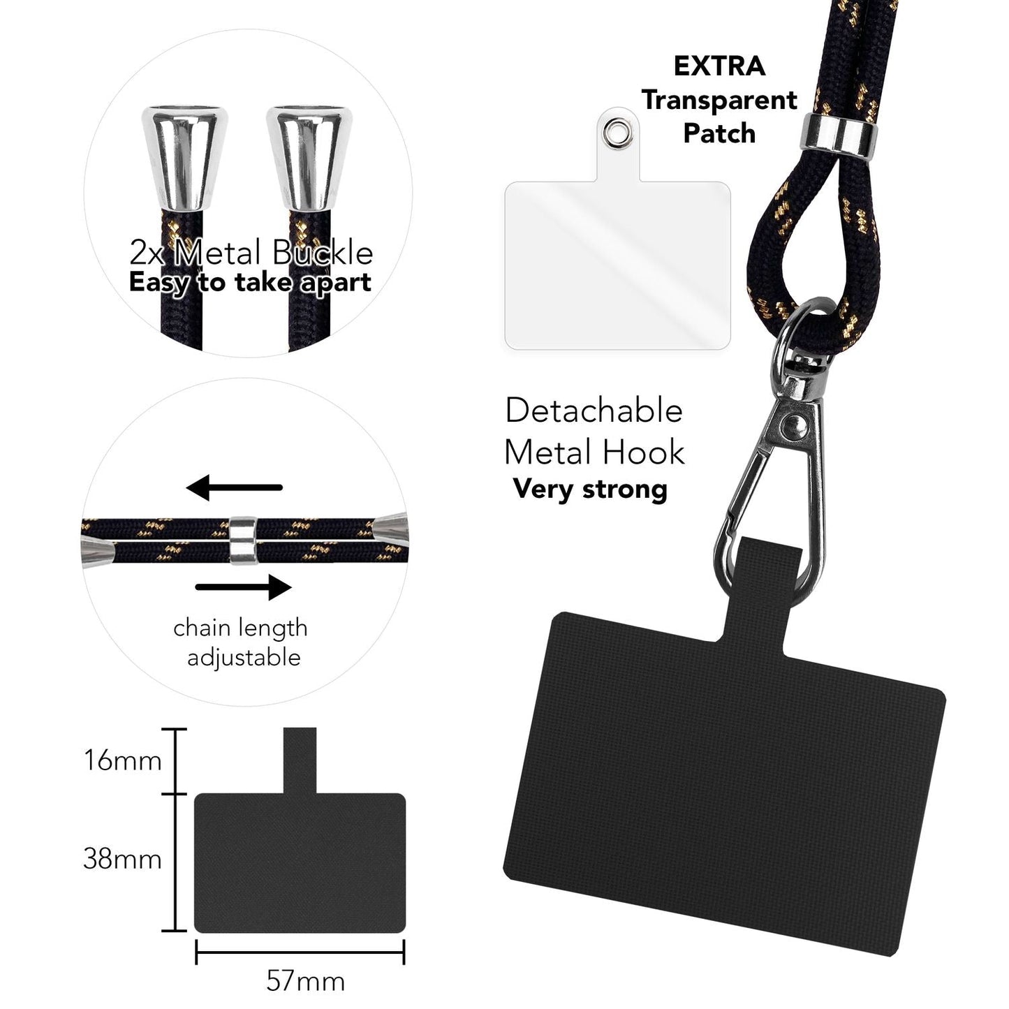 NALIA Bunte Universal-Kette mit Pad, Band für Handy-Hülle zum Umhängen, Karabinerhaken Anhänger Metall, Schlüsselband Umhängeband 160 CM, Crossbody Lanyard mit Schlaufe