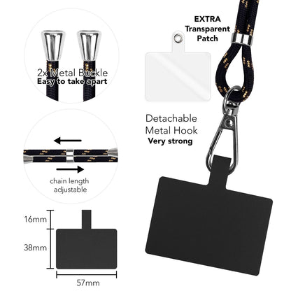 NALIA Bunte Universal-Kette mit Pad, Band für Handy-Hülle zum Umhängen, Karabinerhaken Anhänger Metall, Schlüsselband Umhängeband 160 CM, Crossbody Lanyard mit Schlaufe