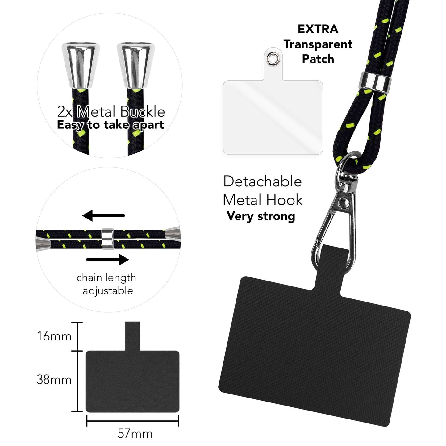 NALIA Bunte Universal-Kette mit Pad, Band für Handy-Hülle zum Umhängen, Karabinerhaken Anhänger Metall, Schlüsselband Umhängeband 160 CM, Crossbody Lanyard mit Schlaufe