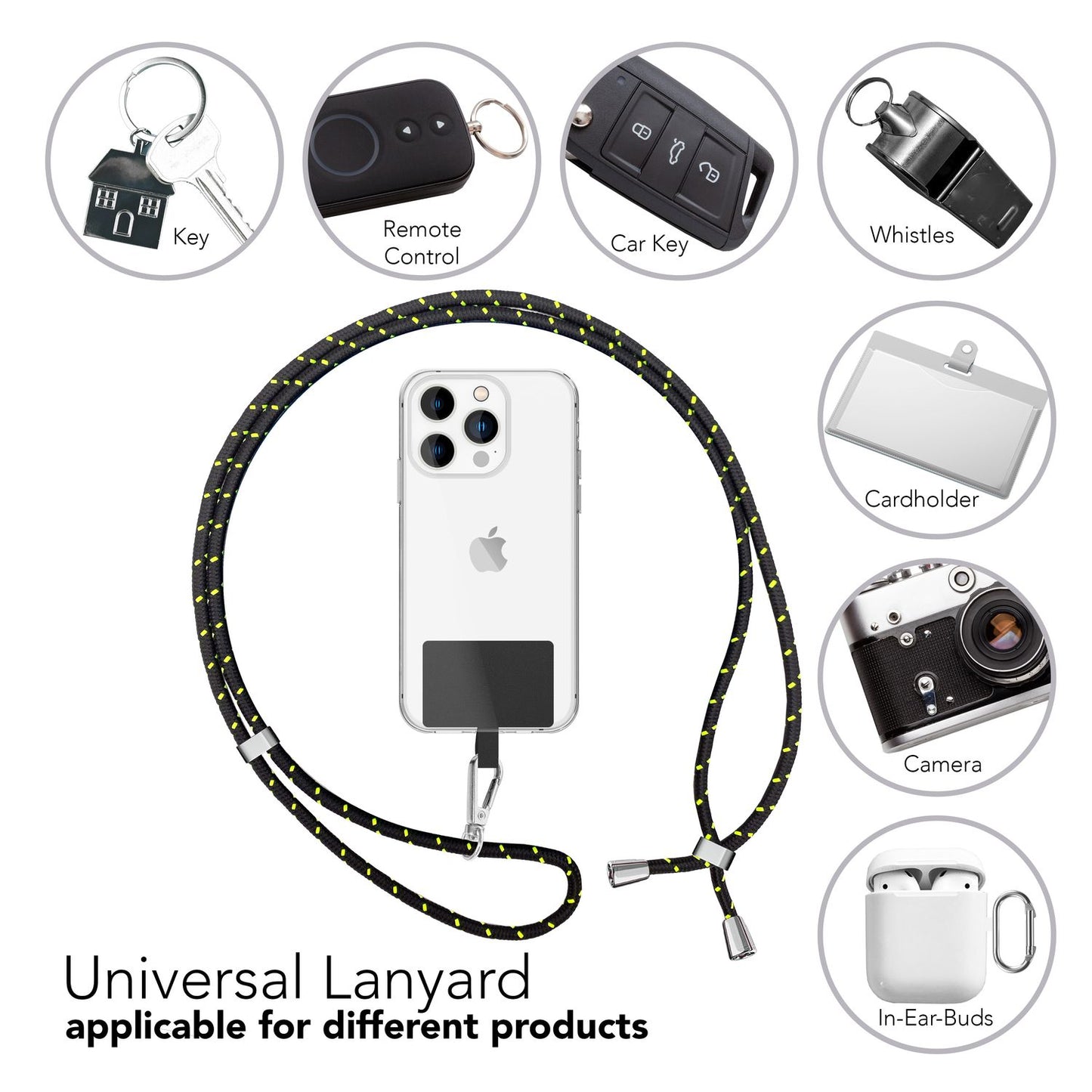 NALIA Bunte Universal-Kette mit Pad, Band für Handy-Hülle zum Umhängen, Karabinerhaken Anhänger Metall, Schlüsselband Umhängeband 160 CM, Crossbody Lanyard mit Schlaufe