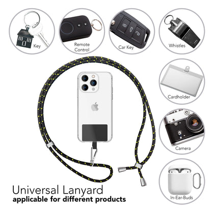 NALIA Bunte Universal-Kette mit Pad, Band für Handy-Hülle zum Umhängen, Karabinerhaken Anhänger Metall, Schlüsselband Umhängeband 160 CM, Crossbody Lanyard mit Schlaufe