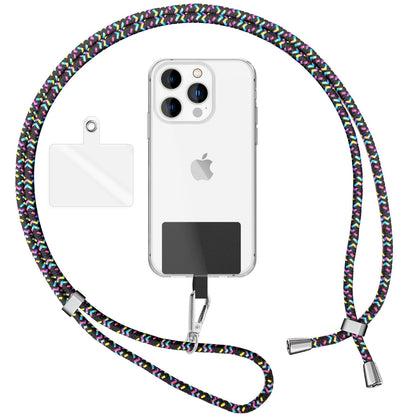 NALIA Bunte Universal-Kette mit Pad, Band für Handy-Hülle zum Umhängen, Karabinerhaken Anhänger Metall, Schlüsselband Umhängeband 160 CM, Crossbody Lanyard mit Schlaufe