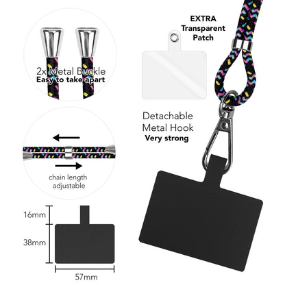 NALIA Bunte Universal-Kette mit Pad, Band für Handy-Hülle zum Umhängen, Karabinerhaken Anhänger Metall, Schlüsselband Umhängeband 160 CM, Crossbody Lanyard mit Schlaufe