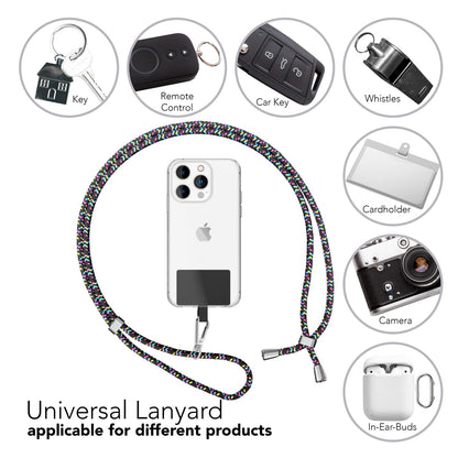 NALIA Bunte Universal-Kette mit Pad, Band für Handy-Hülle zum Umhängen, Karabinerhaken Anhänger Metall, Schlüsselband Umhängeband 160 CM, Crossbody Lanyard mit Schlaufe