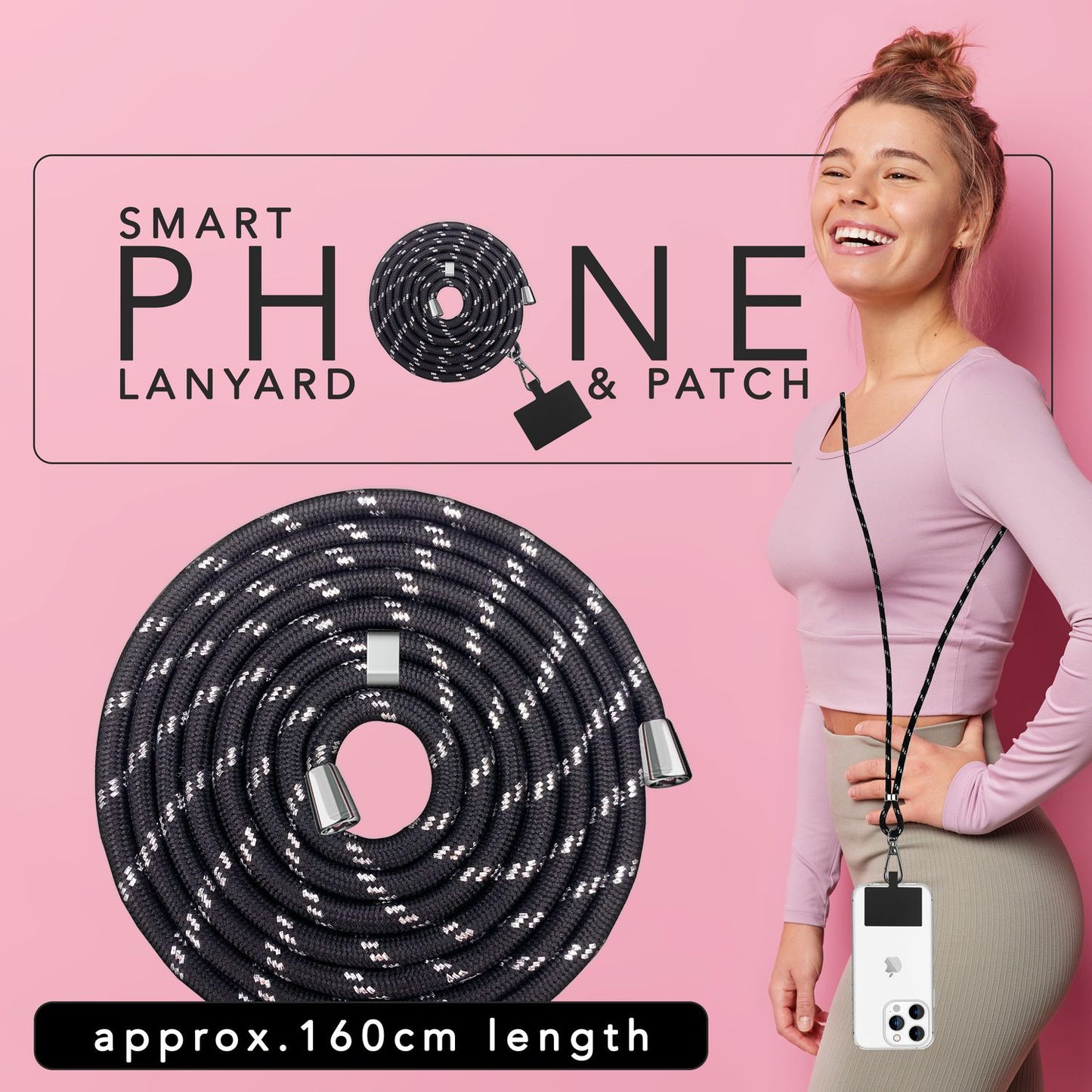 NALIA Bunte Universal-Kette mit Pad, Band für Handy-Hülle zum Umhängen, Karabinerhaken Anhänger Metall, Schlüsselband Umhängeband 160 CM, Crossbody Lanyard mit Schlaufe